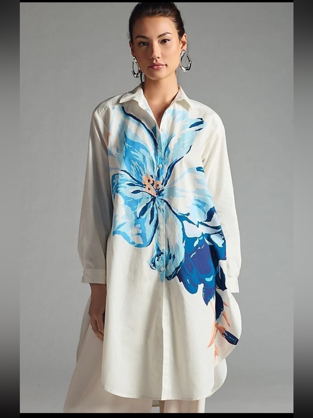 Anthropologie Maeve Longline Floral Button-down Shirt Dress size small